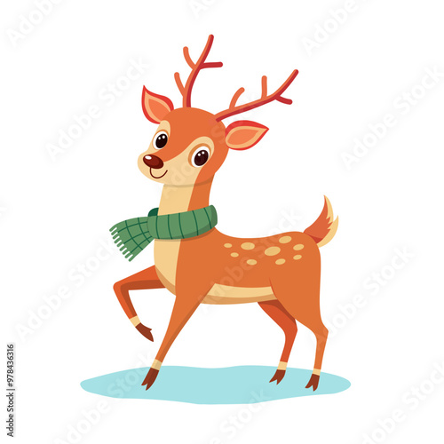 A cute Christmas deer in a scarf isolated on a white background