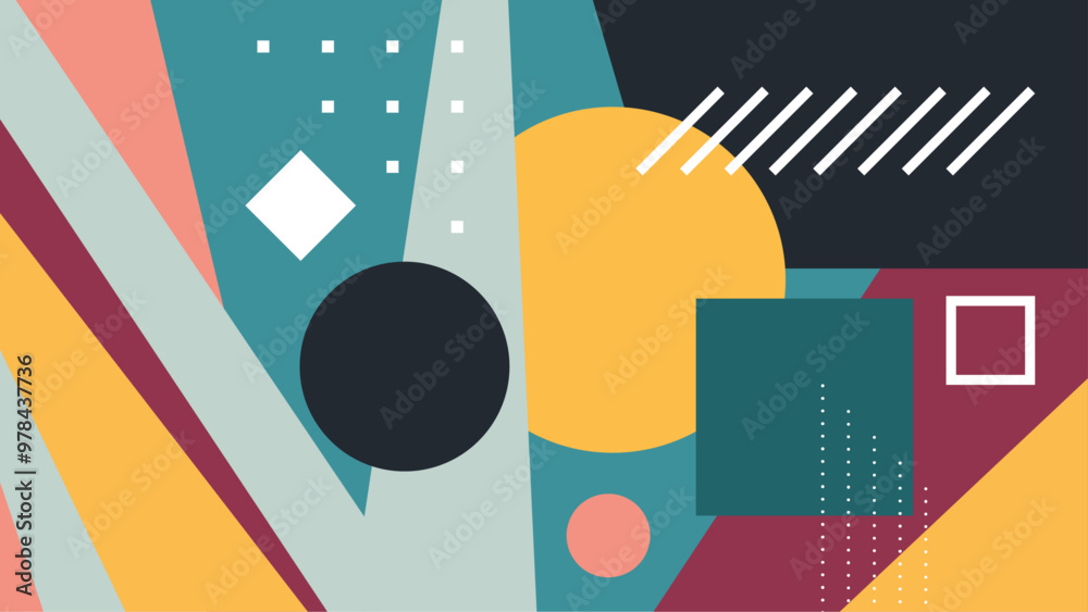 Colorful geometric abstract design with various shapes and vibrant tones evoking modern art and creativity. Abstract geometric illustration showcasing a harmonious mix of colorful shapes Colorful geometric abstract design with various shapes and vibrant tones evoking modern art and creativity. Abstract geometric illustration showcasing a harmonious mix of colorful shapes