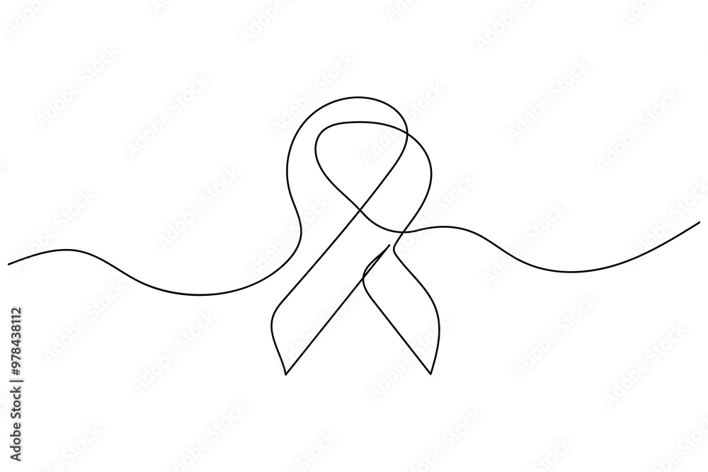 Obraz premium World aids day ribbon one line drawing and isolated continuous single outline vector icon