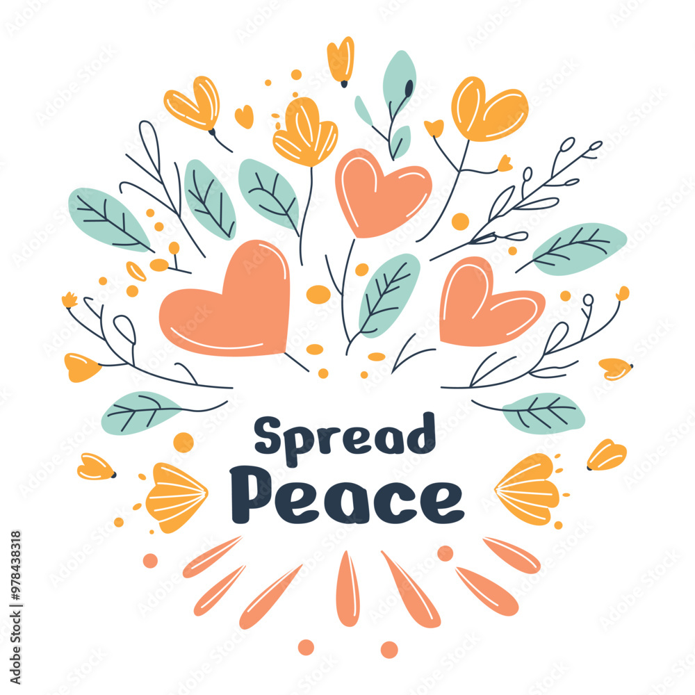 Naklejka premium Spread Peace with Romantic Love Floral Flower Wreath Circle Frame Background