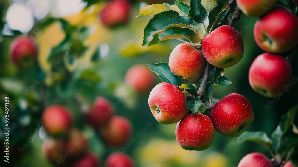 133. Scenic view of an apple tree branch with numerous red apples, set against the backdrop of a well-maintained garden, highlighting the beauty and bounty of nature 133. Scenic view of an apple tree branch with numerous red apples, set against the backdrop of a well-maintained garden, highlighting the beauty and bounty of nature