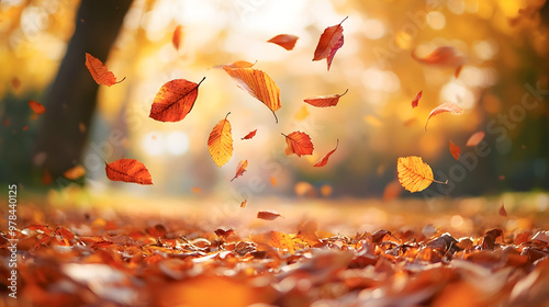 風に舞う落ち葉の風景