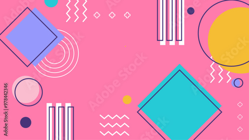 Colorful Geometric Abstract Background with Dynamic Shapes. Vibrant abstract background featuring geometric shapes on a pink backdrop. Perfect for modern designs presentations