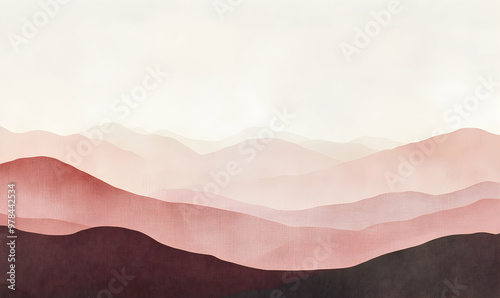 Abstract minimalist mountain landscape with soft pink and brown tones, perfect for modern home decor.