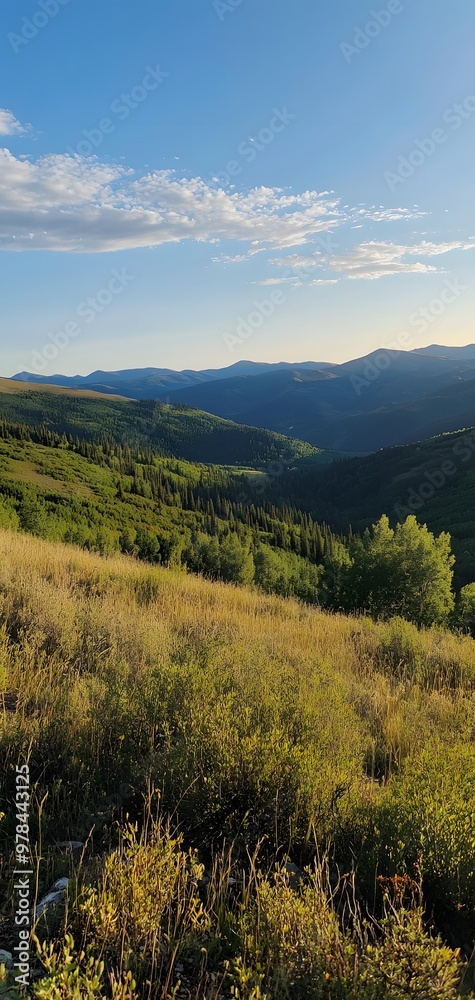 Obraz premium 84. **A serene mountain vista with rolling hills, a clear sky, and a peaceful, expansive view.