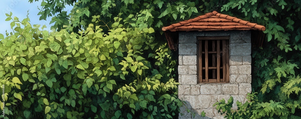 A serene stone building nestled among lush greenery, showcasing a charming rustic design and peaceful natural surroundings. A serene stone building nestled among lush greenery, showcasing a charming rustic design and peaceful natural surroundings.