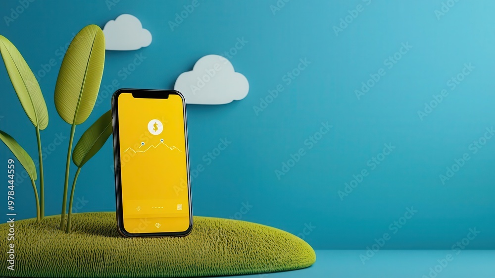 Smartphone with banking app, cash flow visualization, 3D illustration Smartphone with banking app, cash flow visualization, 3D illustration