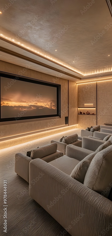 80. **A sophisticated home theater with comfortable seating, a large screen, and ambient lighting. 80. **A sophisticated home theater with comfortable seating, a large screen, and ambient lighting.