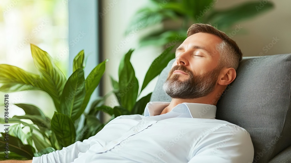 Business traveler relaxing in a hotel spa lounge Business traveler relaxing in a hotel spa lounge