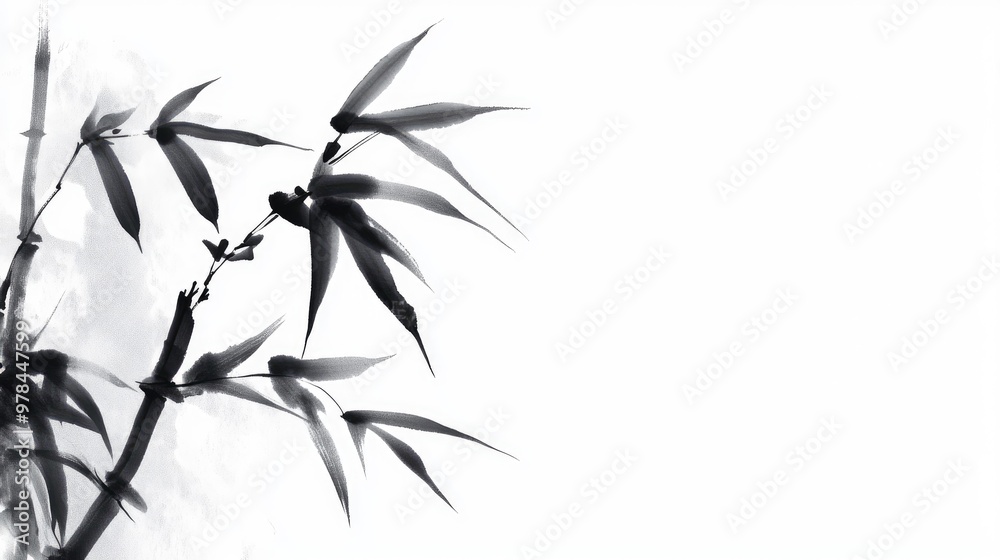 Obraz premium Black Ink Bamboo Painting with White Background, Creating Nature Art