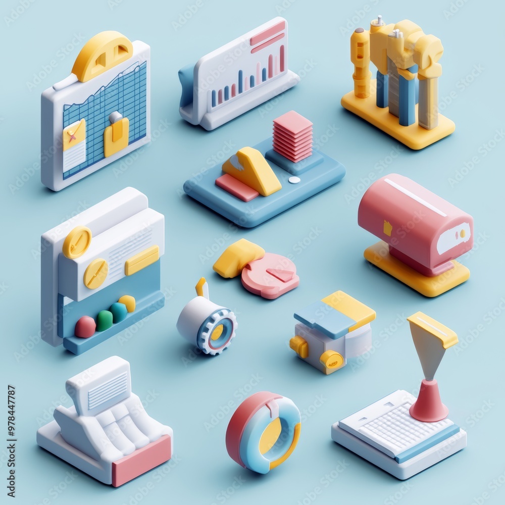 3D Isometric Icons Set Business Charts Data Analysis and Finance 3D Isometric Icons Set Business Charts Data Analysis and Finance