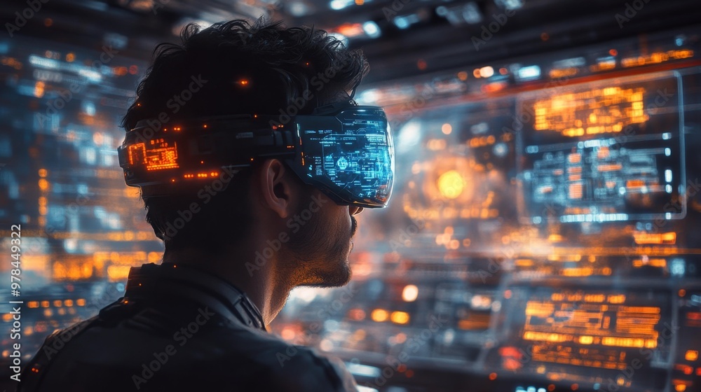 Man Using VR Headset in High-Tech Control Room Futuristic Environment – Generative AI Man Using VR Headset in High-Tech Control Room Futuristic Environment – Generative AI