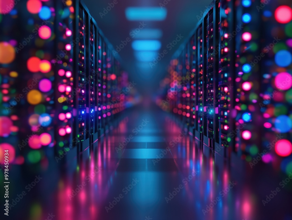 Digital Tunnel of Neon Lights and Vibrant Data Flow in Futuristic Atmosphere Digital Tunnel of Neon Lights and Vibrant Data Flow in Futuristic Atmosphere