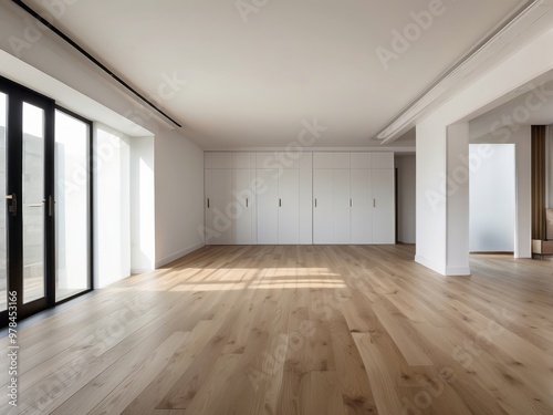 Wallpaper Mural Modern Empty Room with White Cabinets and Hardwood Floor Torontodigital.ca