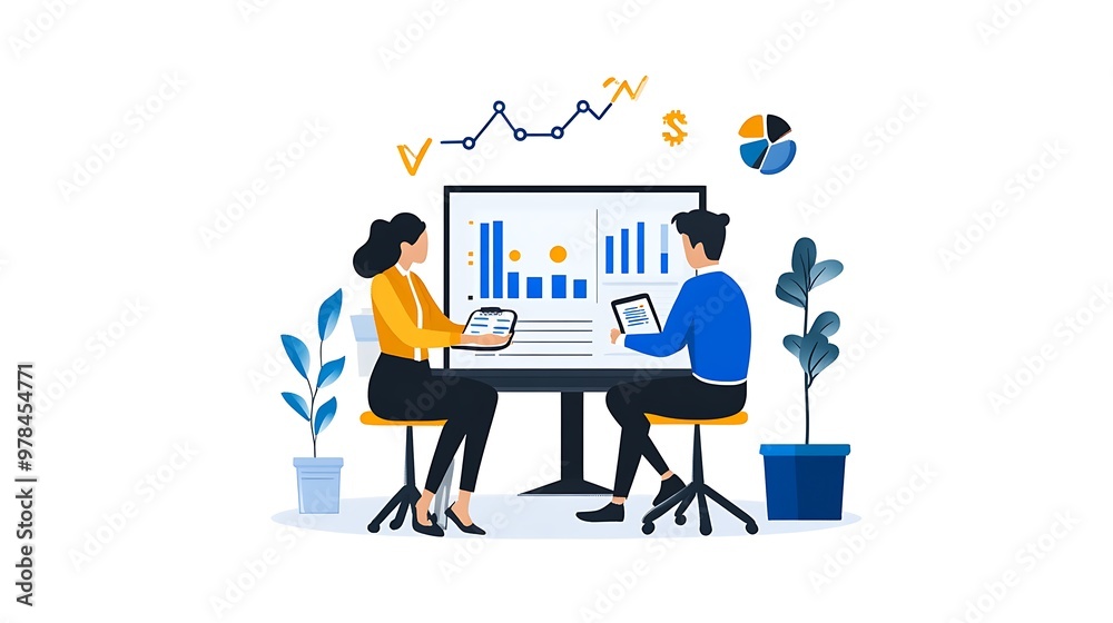 Business Partners Reviewing Marketing Data and Digital Presentation Business Partners Reviewing Marketing Data and Digital Presentation