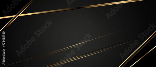 Abstract black background with gold stripes, modern texture, canvas.  AI generation.