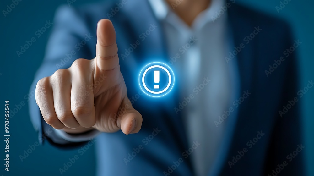Businessman Pressing Virtual Power Button Icon on Pastel Background 