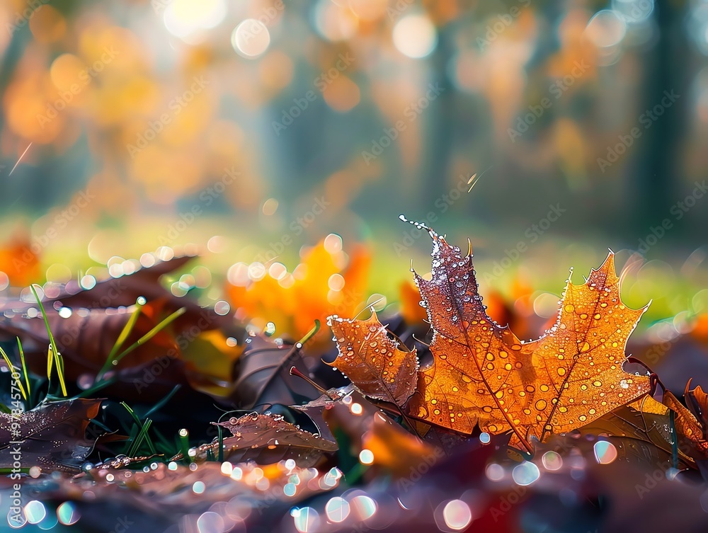Autumn leaves red orange yellow brown green fall nature forest park tree macro color beautiful landscape grass street road light