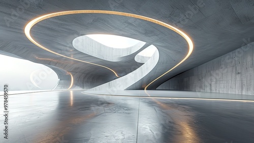 futuristic architecture with empty concrete floor. Scene for car presentation