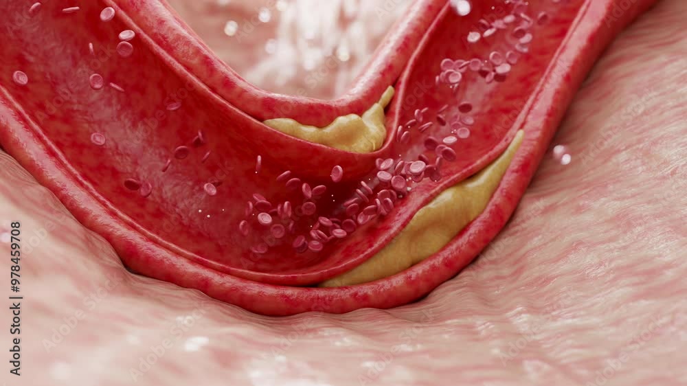 Cholesterol in arteries blocks blood flow, causing hyperlipidemia or atherosclerosis