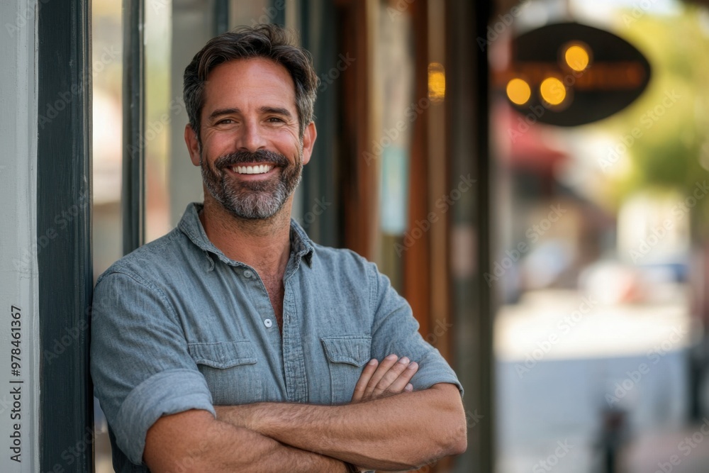 Smiling man standing confidently outdoors Smiling man standing confidently outdoors