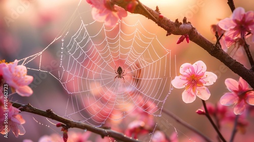 close up to the spider web with the spider in the middle