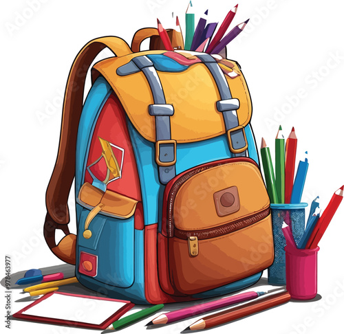 Back to school with school bag and others element illustration