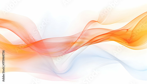 Abstract flowing waves in orange and blue, white background.