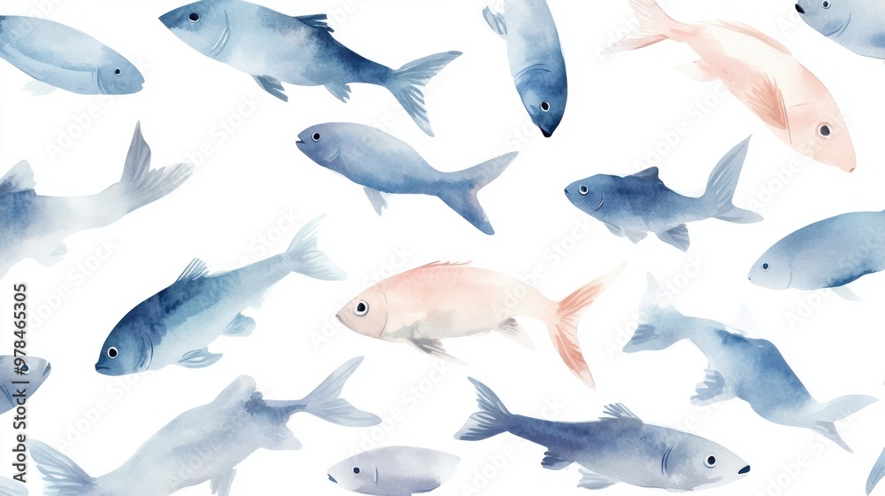 Watercolor Fish Pattern.