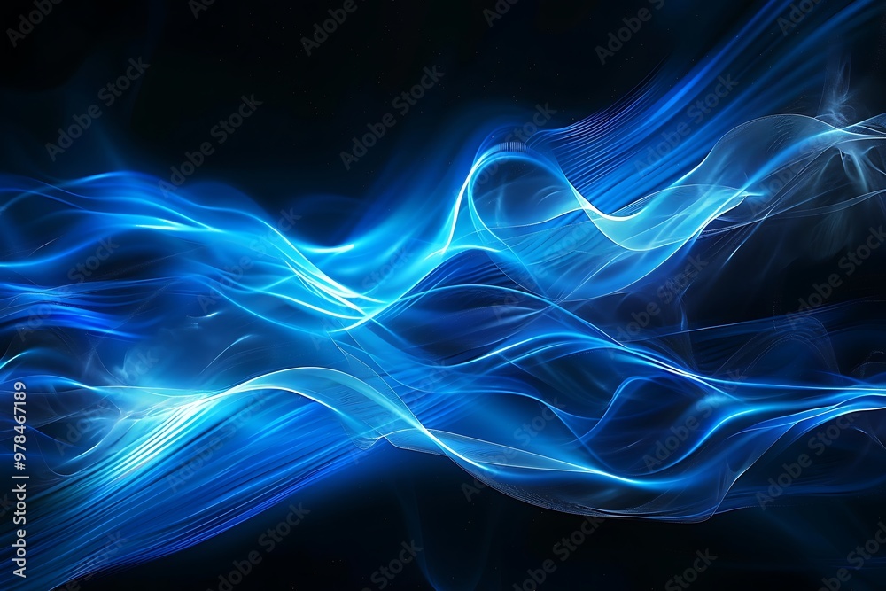 Abstract Blue Background With Smooth Lines, Abstract blue light trails in motion on a dark background, colorful background, abstract blue smoke



