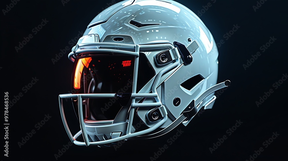 White American Football Helmet with Red Visor on Black Background White American Football Helmet with Red Visor on Black Background