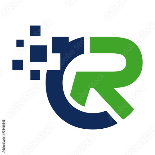 letter CR concept digital technology logo design vector