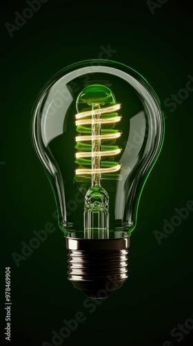 A glowing green light bulb with a unique coil design, symbolizing innovation and eco-friendly lighting solutions.