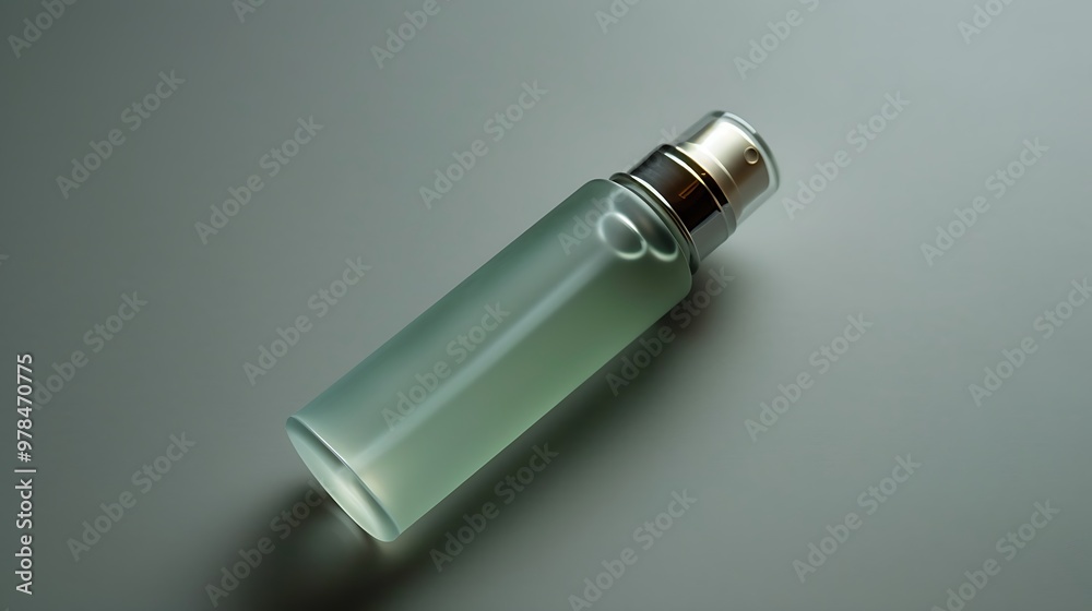 Frosted Glass Spray Bottle Mockup on Grey Background Frosted Glass Spray Bottle Mockup on Grey Background