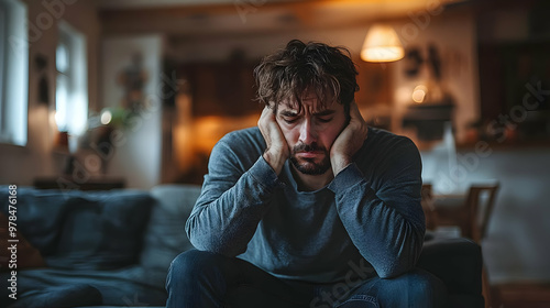 Man Feeling Sad and Alone on a Couch