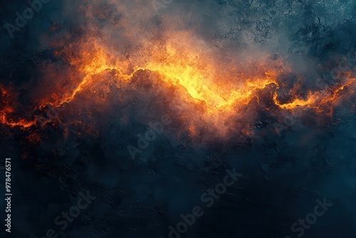 A dramatic depiction of fiery orange flames against a dark, textured background.