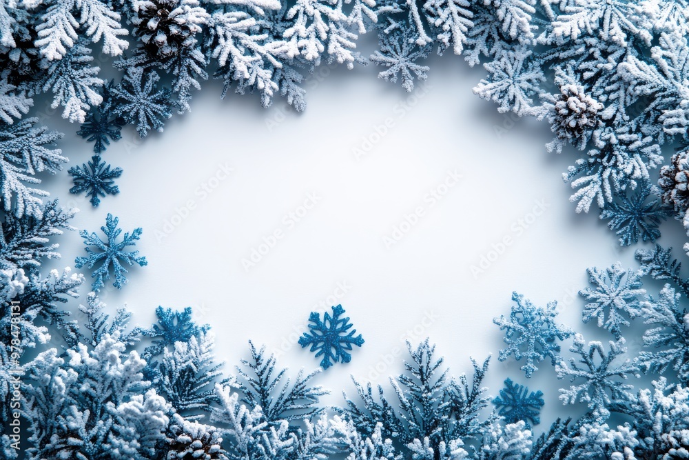 Snowflake border on white winter background