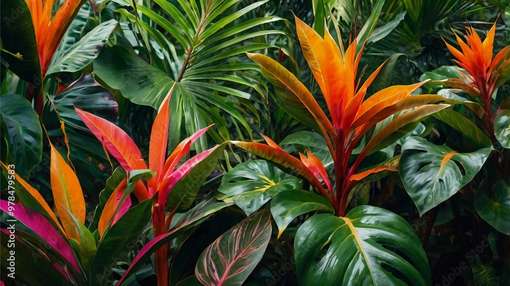 Obraz premium Tropical Radiance: A Kaleidoscope of Colors in Lush Leaves
