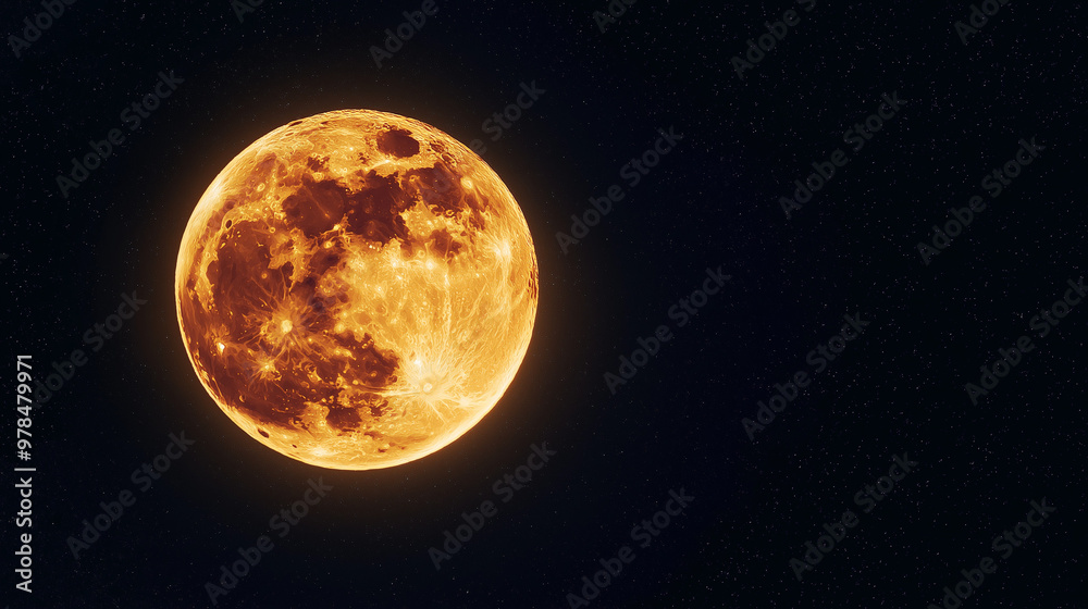 Obraz premium The full moon shines brightly in the night sky, casting an orange hue that captures the essence of Halloween, ideal for themed designs and copy