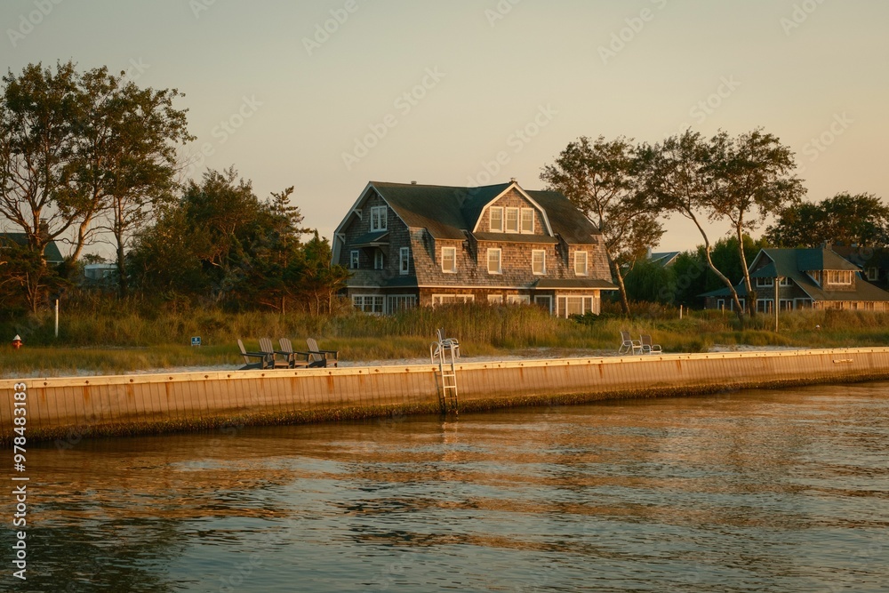 Houses along the bay in Saltaire, on Fire Island, New York