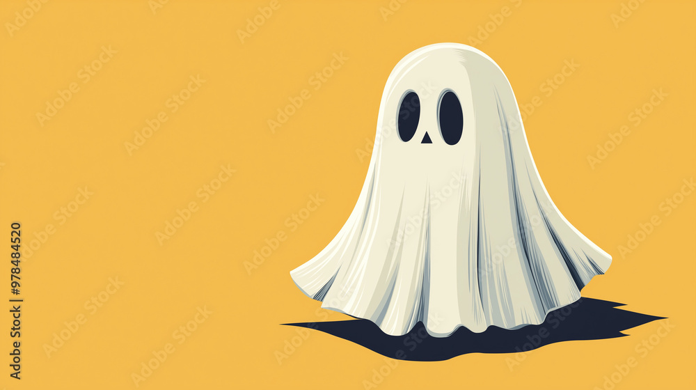 This cheerful ghost illustration offers ample copy space, perfect for Halloween-themed events or promotional graphics during the autumn season This cheerful ghost illustration offers ample copy space, perfect for Halloween-themed events or promotional graphics during the autumn season