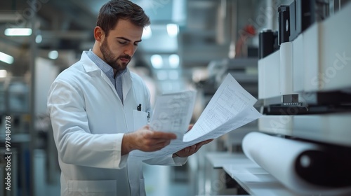 young male scientists Review research documents in the lab