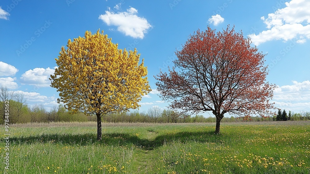 Obraz premium Change of seasons from winter to spring and summer .generative ai