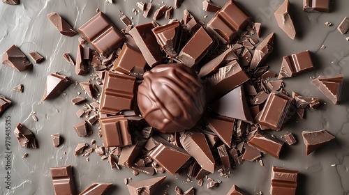 Chocolate Pieces and Candy on Gray Background