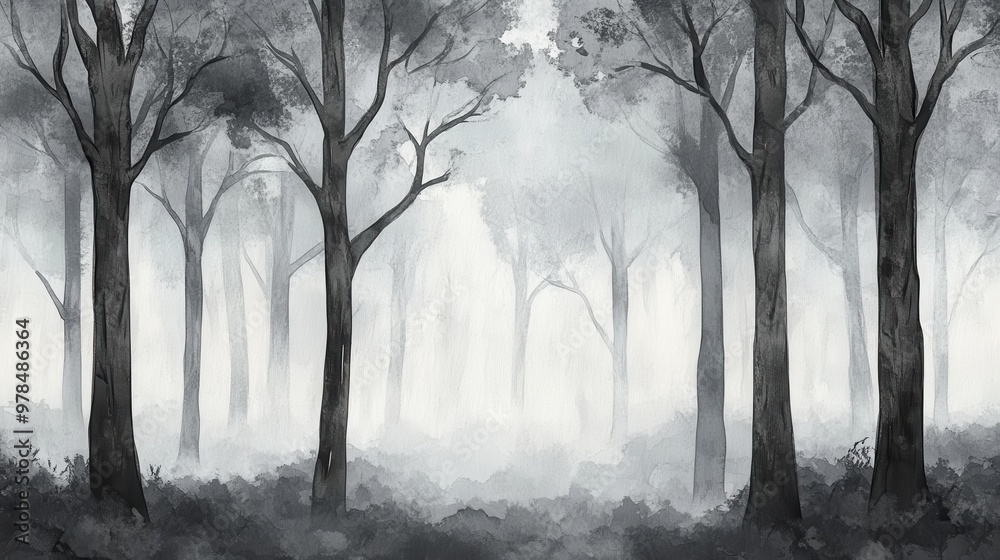 A misty forest landscape with tall trees and a serene atmosphere. A misty forest landscape with tall trees and a serene atmosphere.