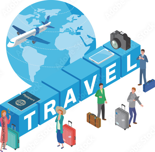 旅行を楽しむ人々のイメージイラスト