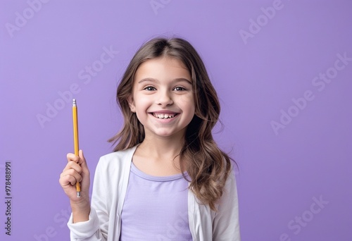 Cheerful Girl Holding a Pencil