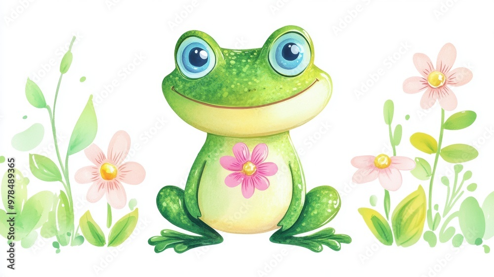 Cute Frog with Flower.