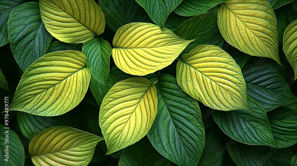 Fresh Green and Yellow Leaves Background : Generative AI Fresh Green and Yellow Leaves Background : Generative AI