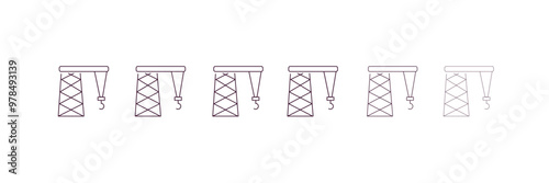 derrick facing right  outline icon. Linear vector from construction concept. 6 different line style derrick facing right  icon included thin, light, regular, medium, bold, black